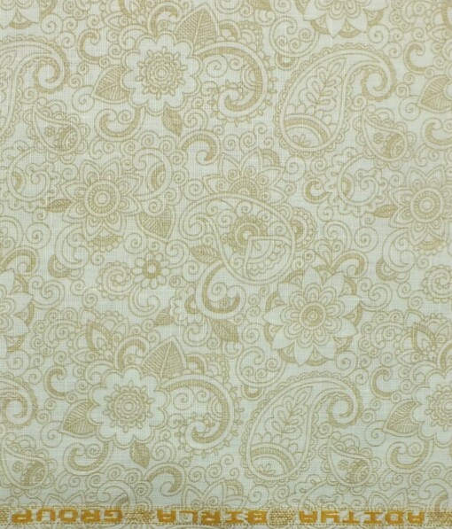 Linen Club Off White & Brown 60 LEA 100% Pure Linen Printed Shirt Fabric