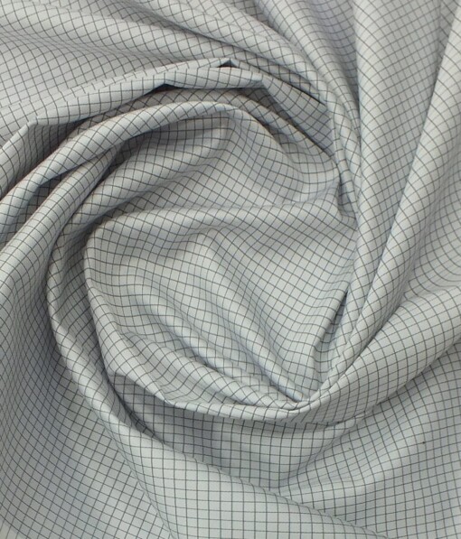 Exquisite Men's Light Grey Checks Cotton Blend Shirt Fabric