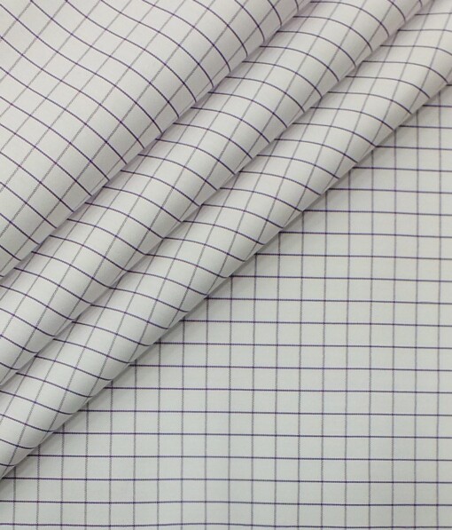 Exquisite Men's White base Purple Checks Cotton Blend Shirt Fabric