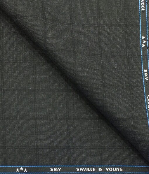 Saville & Young (S&Y) Dark Grey Broad Check Super 110's 22% Merino Wool ...