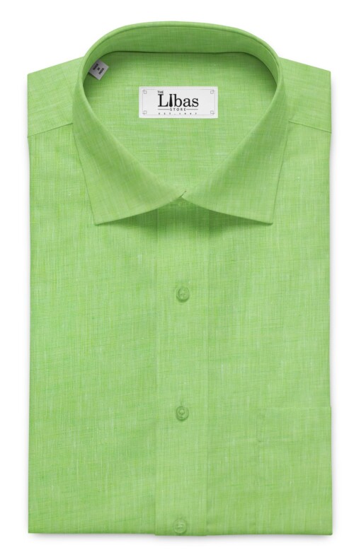 Linen Club Light Lime Green 100% Pure Linen 60 LEA Self Design Shirt Fabric (1.60 M)