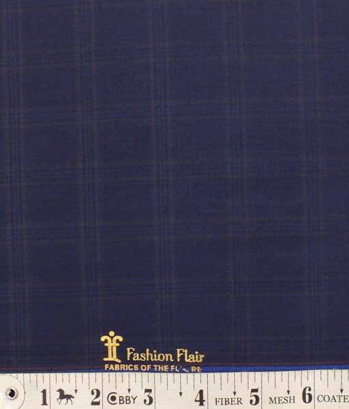 Fashion Flair Dark Royal Blue Checks Terry Rayon Premium Three Piece Suit Fabric (Unstitched - 3.75 Mtr)