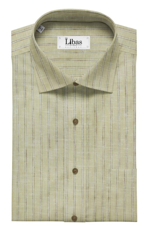 Grado by Grasim Men's Light Beige Cotton Blend Khadi Look Brown & White Stripes Shirt Fabric (1.60 M)