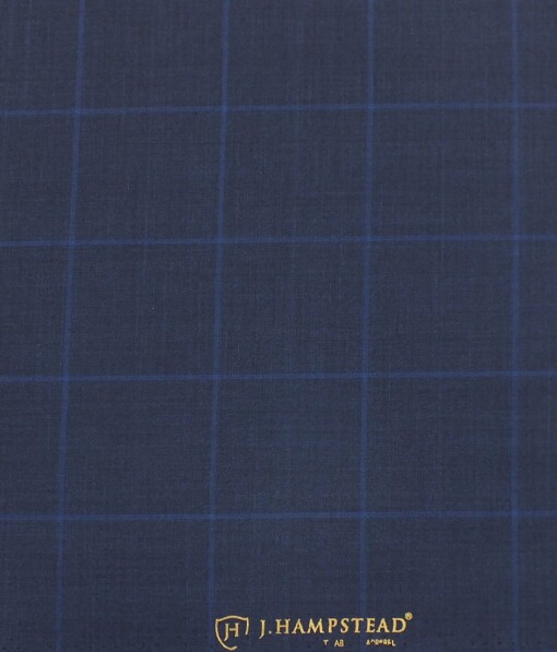 J.Hampstead by Siyaram's Dark Royal Blue Broad Checks Premium Terry Rayon Three Piece Suit Fabric (Unstitched - 3.75 Mtr)
