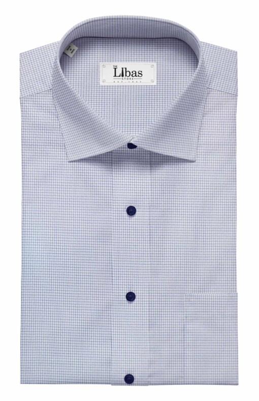 Nemesis Men's White 100% Egyptian Giza Cotton Blue Thread Weave Design Shirt Fabric (1.60 M)