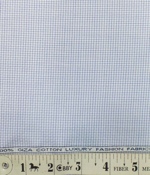 Nemesis Men's White 100% Egyptian Giza Cotton Blue Thread Weave Design Shirt Fabric (1.60 M)