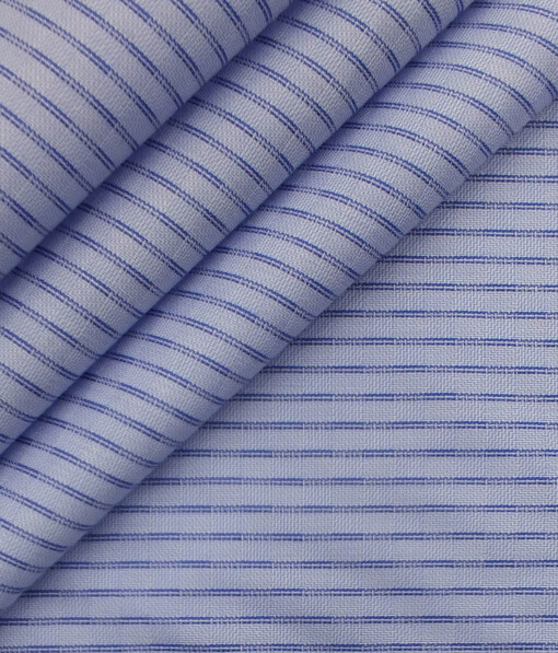 Reid & Taylor Dark Navy Blue Self Check Trouser Fabric With Exquisite Sky Blue Striped Shirt Fabric (Unstitched)