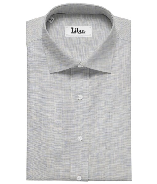 Linen Club White & Blue Structured 100% Pure Linen Shirt Fabric (1.60 M)