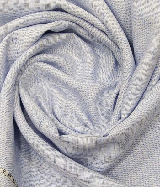 Linen Club White & Blue Structured 100% Pure Linen Shirt Fabric (1.60 M)