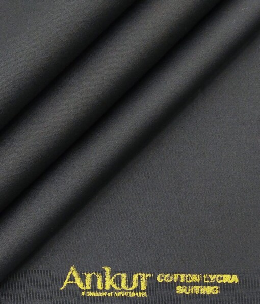Ankur by Arvind Slate Grey Solid Cotton Lycra Stretchable Trouser Fabric (Unstitched - 1.40 Mtr)