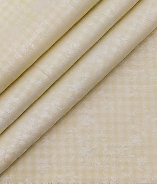 Monza Yellowish Beige Checks 100% Superfine Cotton Jacquard Weave Self Design Shirt Fabric (1.60 M)