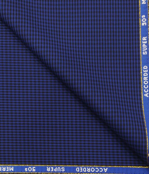 Cadini Italy by Siyaram's Royal Blue & Navy Mini Checks Super 90's 20% Merino Wool  Unstitched Trouser Fabric (1.25 Mtr)