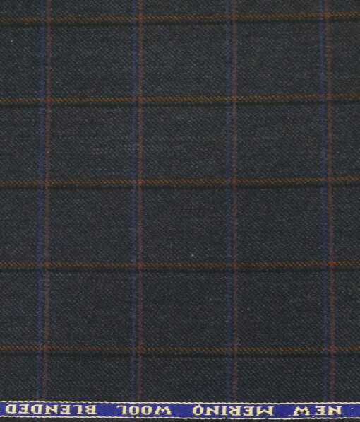 Raymond Dark Blueish Grey Checks New Merino Wool Blended Thick Tweed Jacketing & Blazer Fabric (Unstitched - 2.20 Mtr)