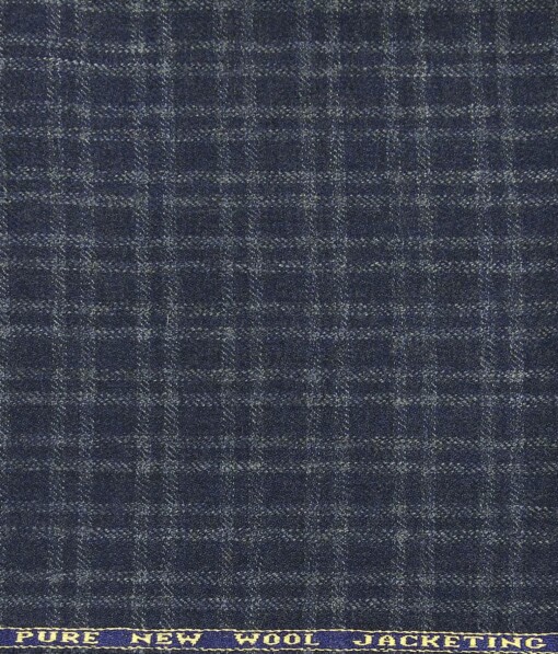 Raymond Greyish Blue Checks 100% Pure Wool Thick Tweed Jacketing & Blazer Fabric (Unstitched - 2.20 Mtr)