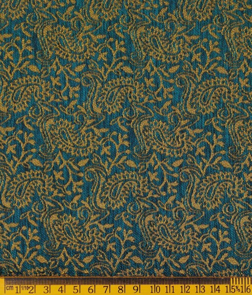 Nemesis Pine Green & Gold Jacquard Unstitched Terry Rayon Blazer or Bandhgala Fabric