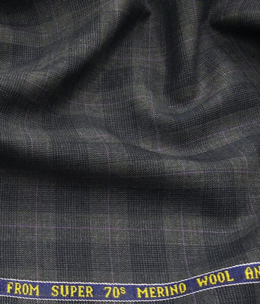 Raymond Worsted Grey 35% Merino Wool Super 70's Self & Mauve Checks Unstitched Suit Fabric (3.25 Meter)