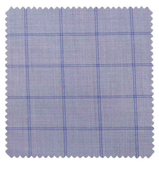 Grado by Grasim Light Blue Polyester Viscose Broad Blue Checks Unstitched Suiting Fabric
