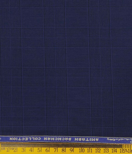Grado by Grasim Dark Royal Blue Polyester Viscose Self Checks Unstitched Suiting Fabric