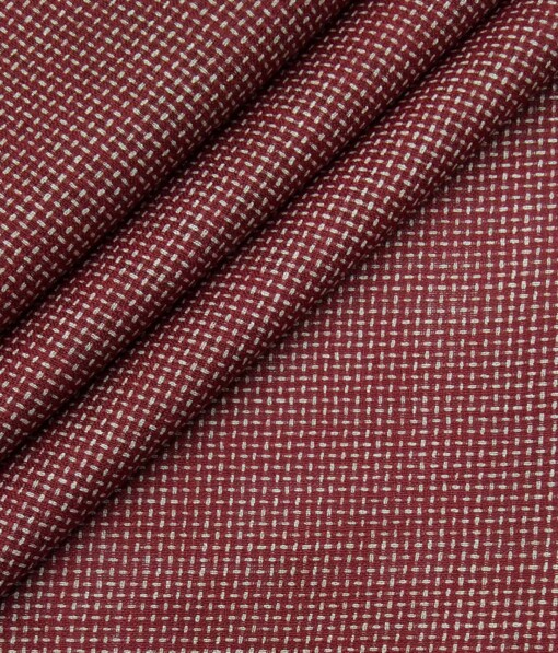 Combo of Raymond Beige Checks Trouser Fabric With Exquisite Red Structured Cotton Blend Khadi Look Shirt Fabric (Unstitched)
