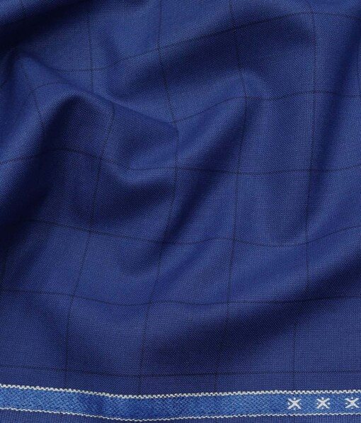 Combo of RaymondRoyal Blue Checks Trouser Fabric With Bombay Rayon Sky Blue 100% Cotton Printed Shirt Fabric (Unstitched)