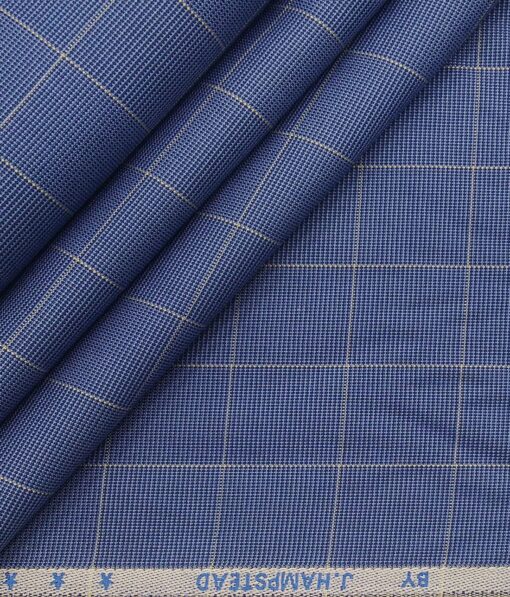 J.Hampstead Italy by Siyaram's Men's Light Blue 100% Giza Cotton 2 Ply Beige Checks Unstitched Suiting Fabric  (1.30 Meter)