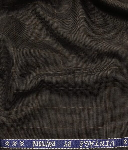 Raymond Dark Brown Polyester Viscose Self Checks Unstitched Suiting Fabric - 3.75 Meter