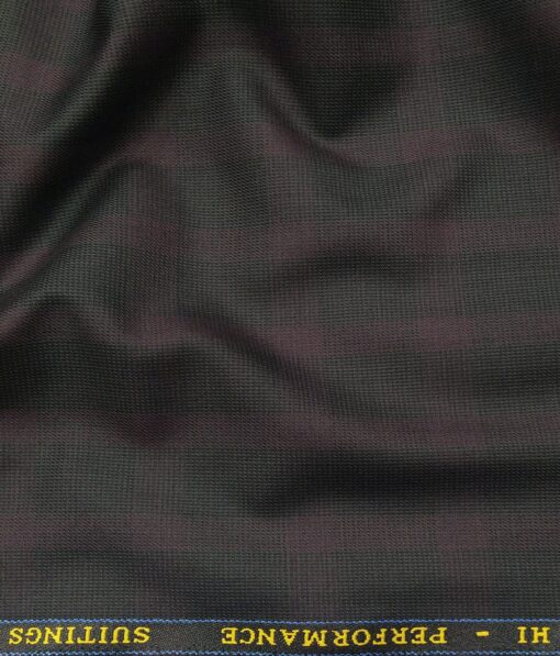 Cadini Italy Men's by Siyaram's Blackish Grey Terry Rayon Maroon Checks Unstitched Suiting Fabric - 3.75 Meter