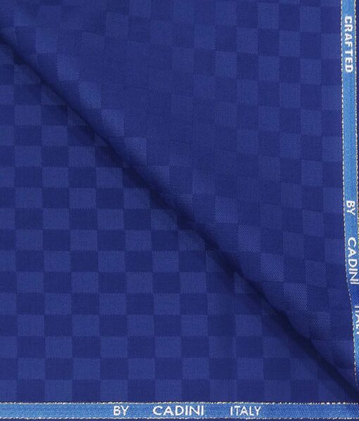 Cadini Italy Men's by Siyaram's Royal Blue Super 90's 20% Merino Wool Self Squares Unstitched Trouser or Modi Jacket Fabric (1.30 Mtr)