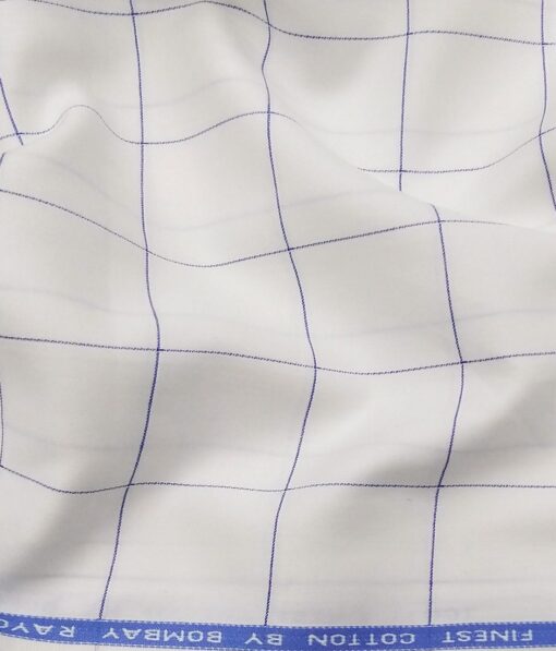 Bombay Rayon Men's 100% Cotton Blue Checks Unstitched Shirt Fabric (White