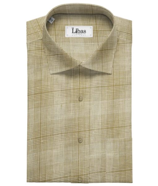 Raymond Men's 100% Pure Linen Brown Self Broad Checks Unstitched Shirt Fabric (Beige)