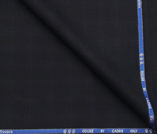Cadini Men's Wool Super 140s Unstitched 3.25 Meter Self Checks Suit Fabric (Dark Blue)