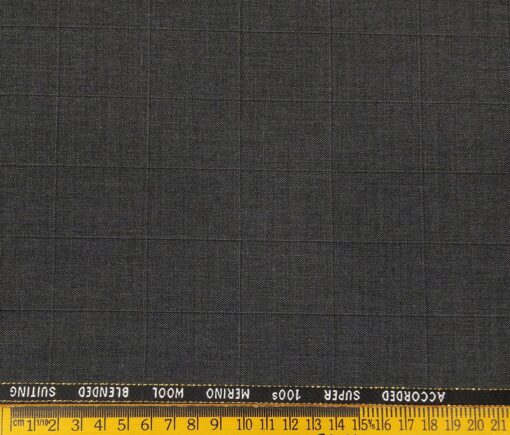 Cadini Men's Poly Wool Super 100s Unstitched Self Checks Suiting Fabric (Dark Grey)