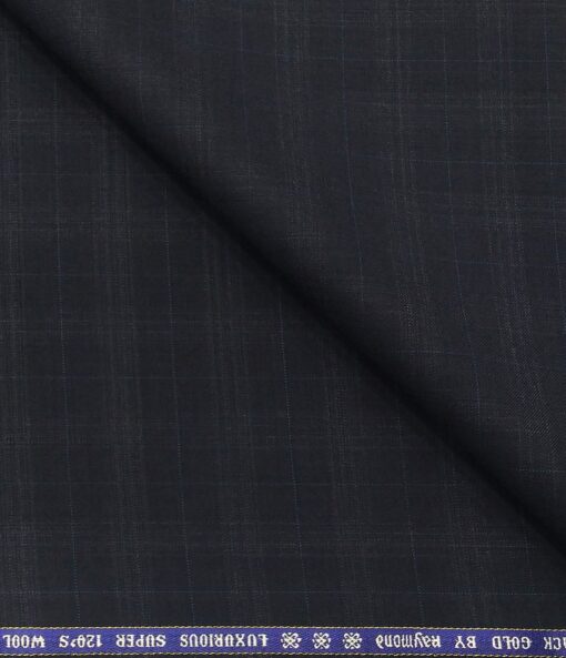 Raymond Men's Wool Super 120s Unstitched 3.25 Meter Self Checks Suiting Fabric (Dark Blue)