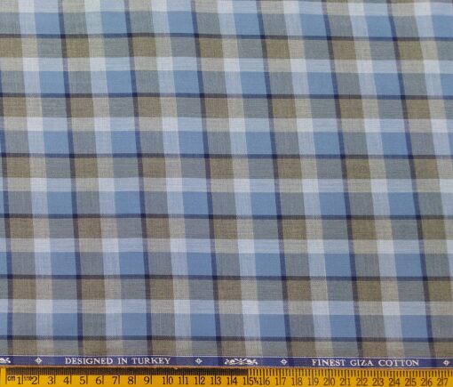 Soktas Men's Giza Cotton Burberry Checks 1.60 Meter Unstitched Shirt Fabric (Firozi Blue)