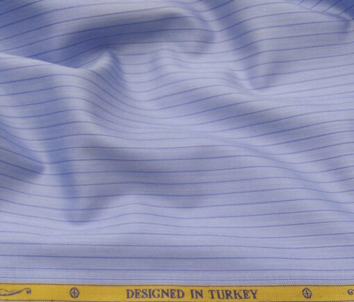 Soktas Men's Giza Cotton Striped Unstitched Shirt Fabric (Sky Blue)