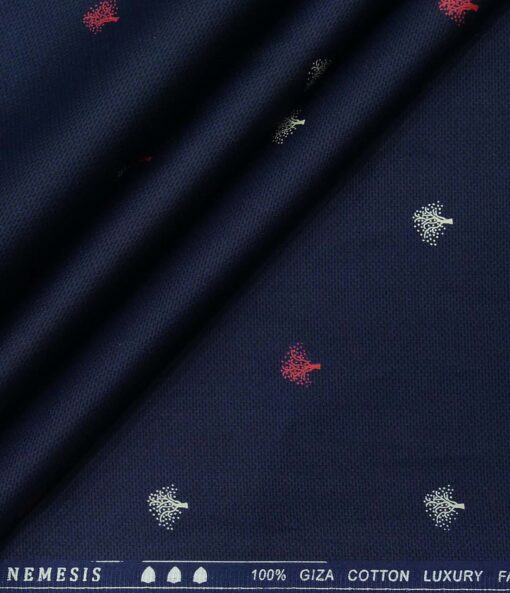 Nemesis Men's Giza Cotton Printed 1.60 Meter Unstitched Shirt Fabric (Dark Blue)