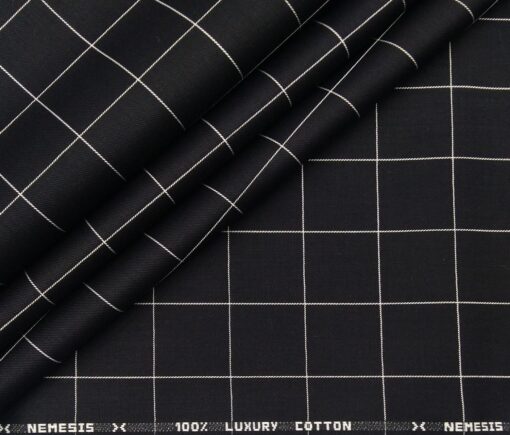 Nemesis Men's Cotton Checks Unstitched Shirt Fabric (Black)