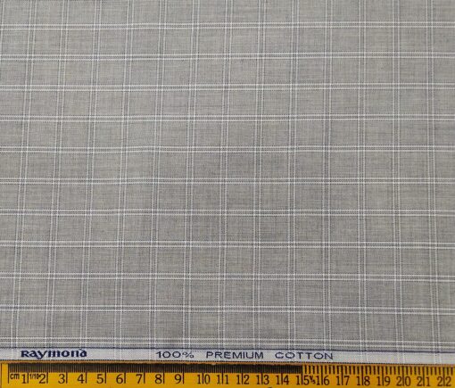 Raymond Men's Cotton Checks 1.80 Meter Unstitched Shirt Fabric (Light Grey)