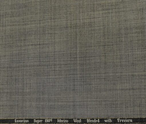 Cadini Men's Wool Checks Super 130's Unstitched Suiting Fabric (Light Grey)