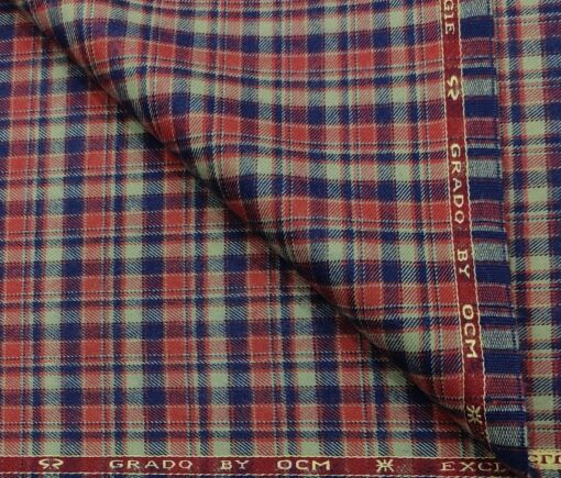 OCM Men's Wool Checks   Unstitched Shirting Fabric (Multi)