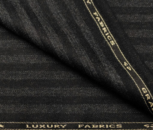 OCM Men's Wool Striped Medium & Soft 2 Meter Unstitched Tweed Jacketing & Blazer Fabric (Black & Grey)