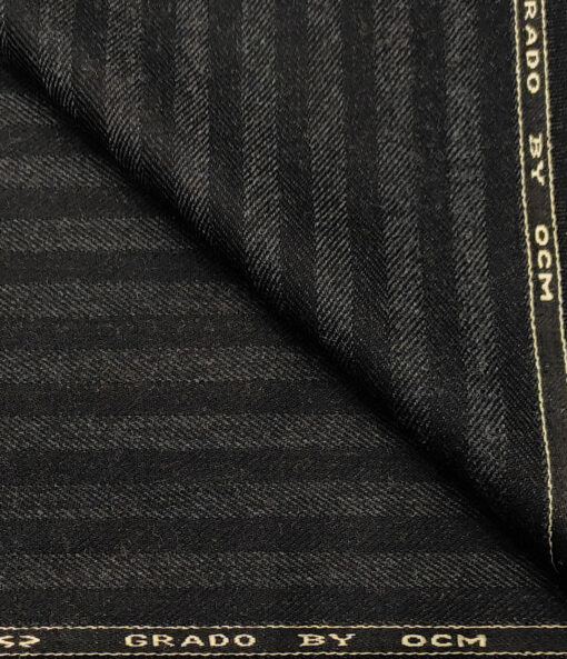 OCM Men's Wool Striped Medium & Soft 2 Meter Unstitched Tweed Jacketing & Blazer Fabric (Black & Grey)