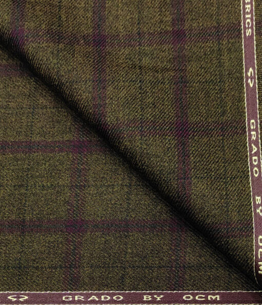 OCM Men's Wool Checks Medium & Soft 2 Meter Unstitched Tweed Jacketing & Blazer Fabric (Dark Brown & Maroon)