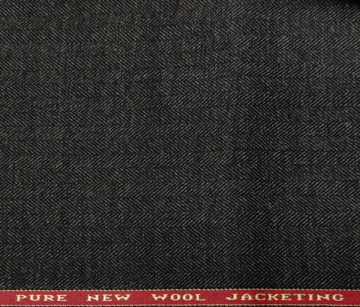 Raymond Men's Wool Herringbone Medium & Soft 2.20 Meter Unstitched Tweed Jacketing & Blazer Fabric (Blackish Grey)