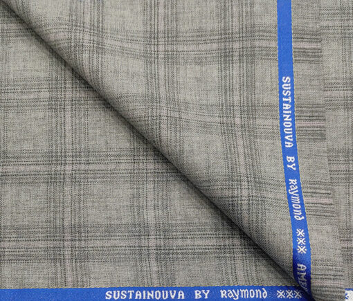 Raymond Men's Wool Checks Sustainouva  Unstitched Suiting Fabric (Light Grey)