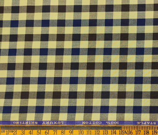 Cadini Men's Cotton Checks 1.60 Meter Unstitched Shirting Fabric (Daffodil Yellow)