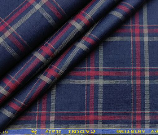 Cadini Men's Giza Cotton Checks 2 Meter Unstitched Shirting Fabric (Dark Blue)