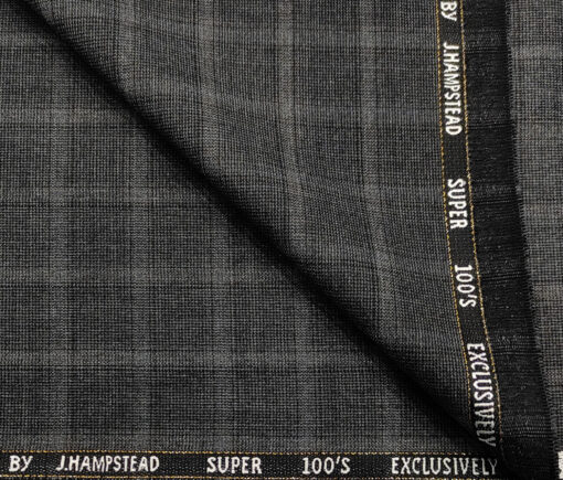 J.Hampstead Men's Wool Checks Super 100's 2 Meter Unstitched Suiting Fabric (Grey)
