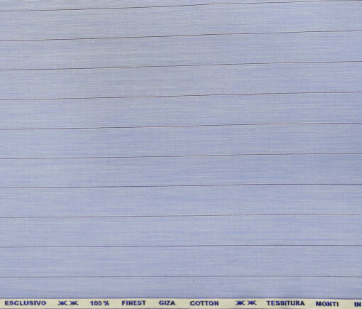 Tessitura Monti Men's Giza Cotton Striped 2 Meter Unstitched Shirting Fabric (Sky Blue)