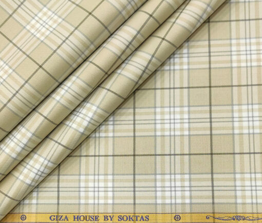 Soktas Men's Giza Cotton Checks 2 Meter Unstitched Shirting Fabric (Beige)